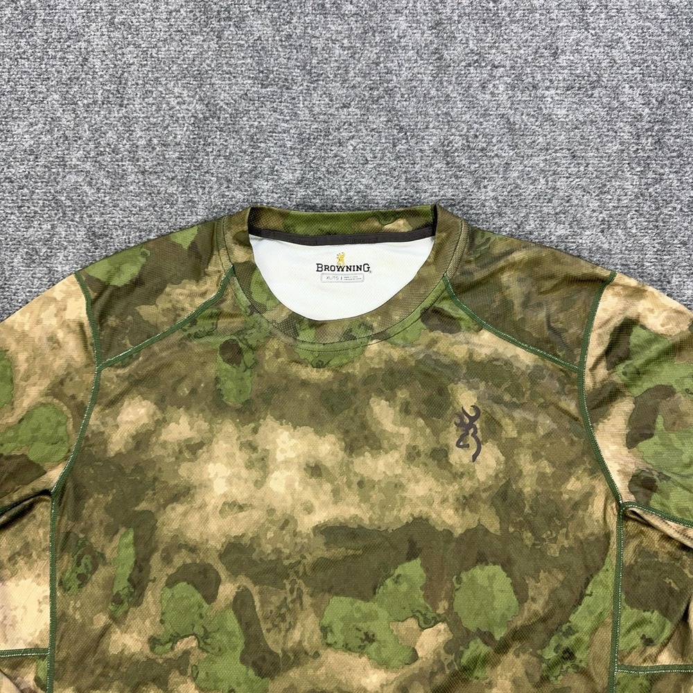Browning Shirt Mens XL Green Camo Raglan Long Sleeve Hunting Performance Top - Picture 2 of 8
